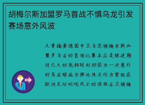胡梅尔斯加盟罗马首战不慎乌龙引发赛场意外风波
